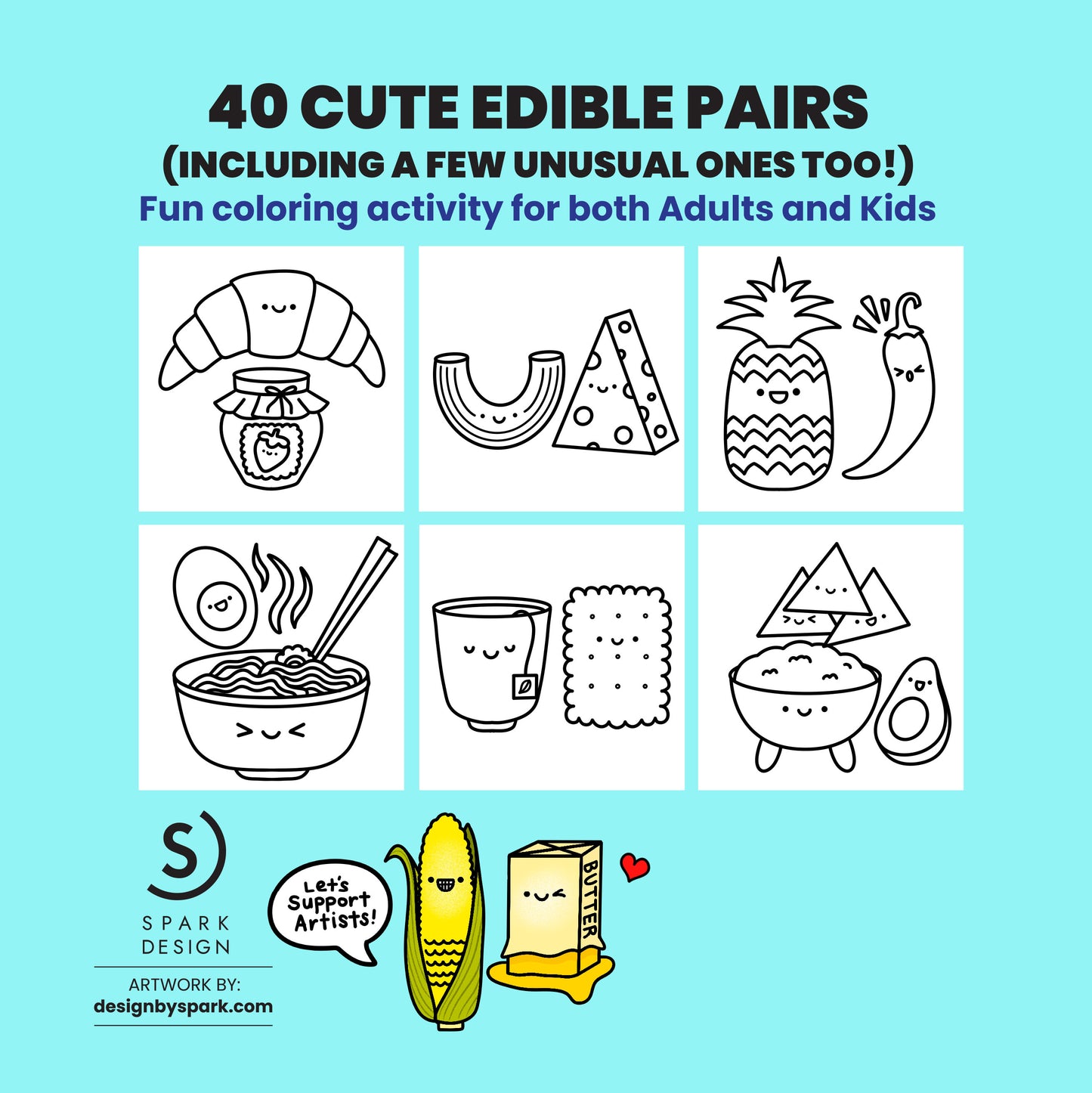 Better Together Cute Foodie Pairs Coloring Book
