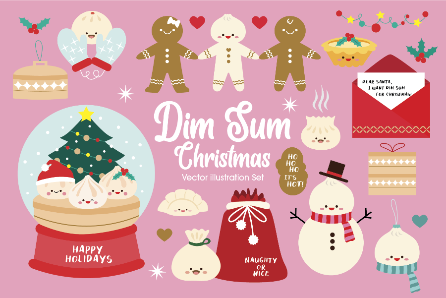 Dim Sum Christmas Vector Illustration