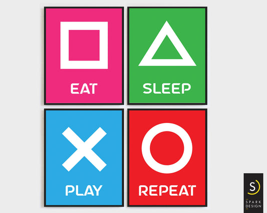Eat Sleep Game Repeat Wall Art | Digital Download Artwork
